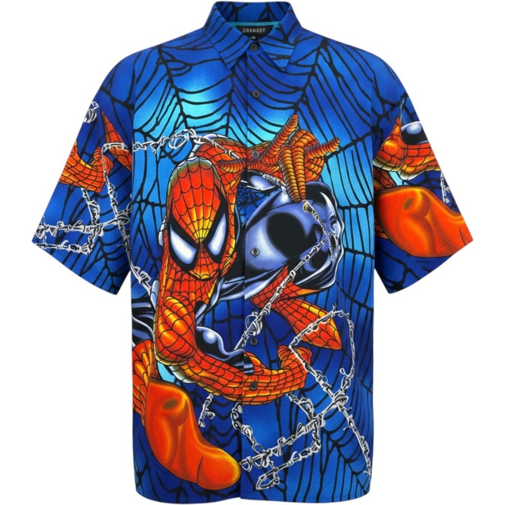 Changes Spider Man Shirt Mens 2XL Y2K 2001 All Over Print Button Front